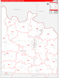 Sherman-Denison Metro Area Wall Map Red Line Style 2026